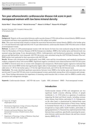 Ten-year atherosclerotic cardiovascular disease risk score in postmenopausal women with low bone mineral density